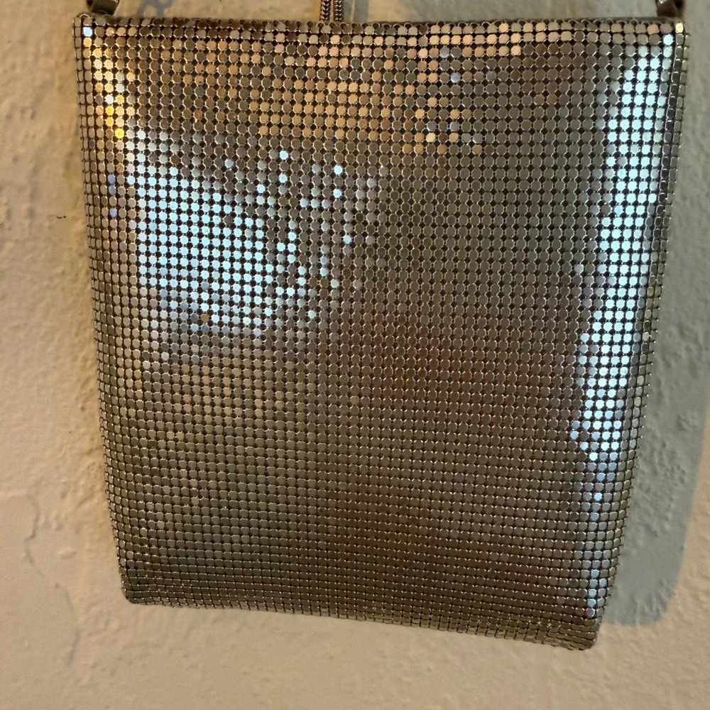 Valerie Stevens Silver‎ Metal Mesh Crossbody Evening Bag with Mirror